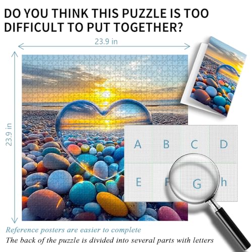 Crystal Heart 1000-Piece Jigsaw Puzzle – PICKFORU Summer Beach Sunset Scene for Adults