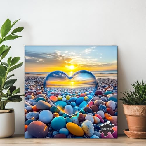 Crystal Heart 1000-Piece Jigsaw Puzzle – PICKFORU Summer Beach Sunset Scene for Adults
