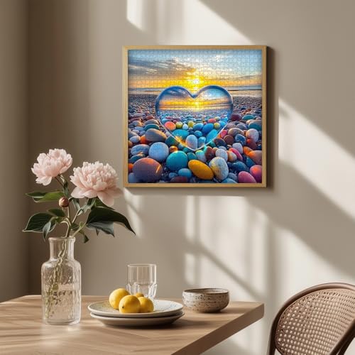 Crystal Heart 1000-Piece Jigsaw Puzzle – PICKFORU Summer Beach Sunset Scene for Adults