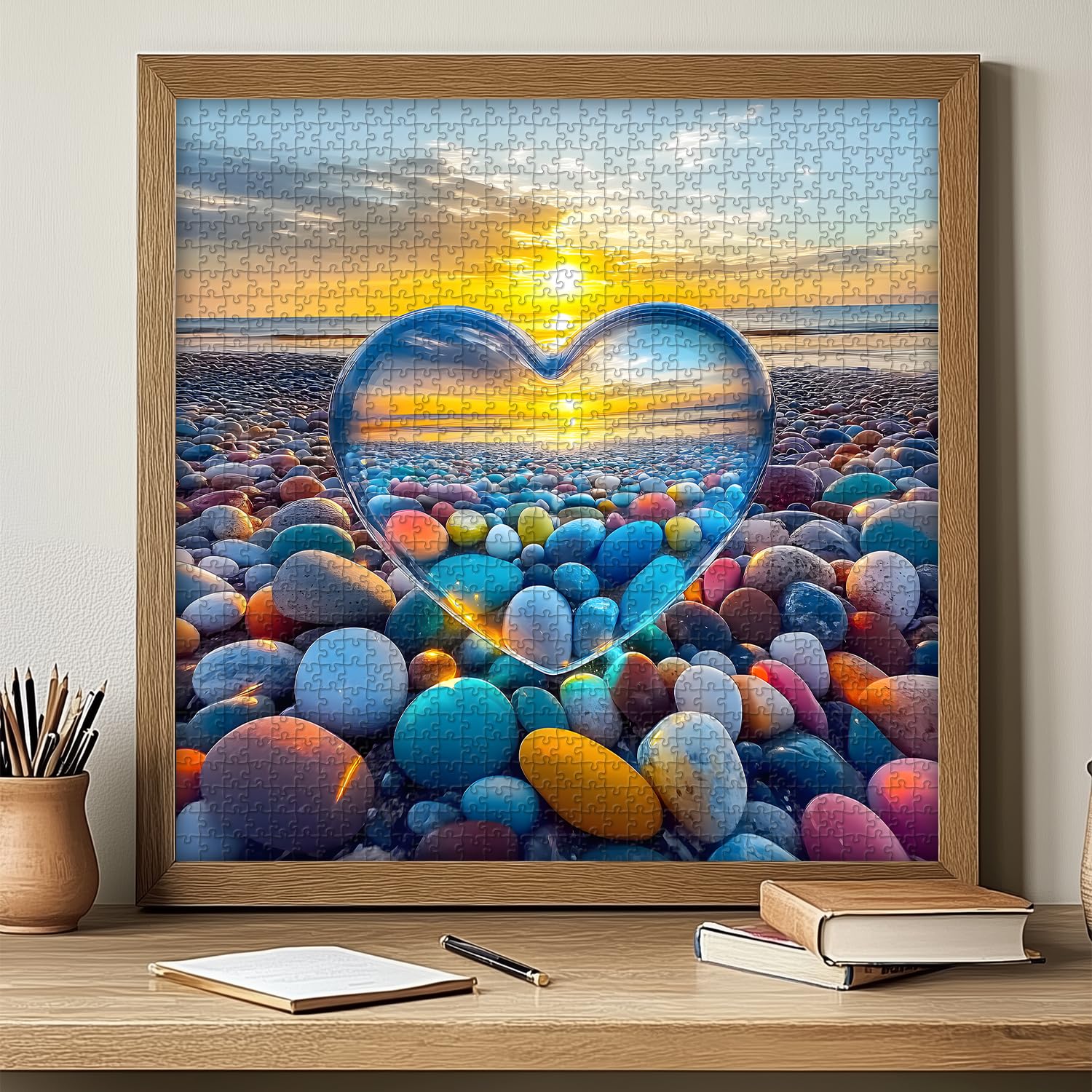 Crystal Heart 1000-Piece Jigsaw Puzzle – PICKFORU Summer Beach Sunset Scene for Adults