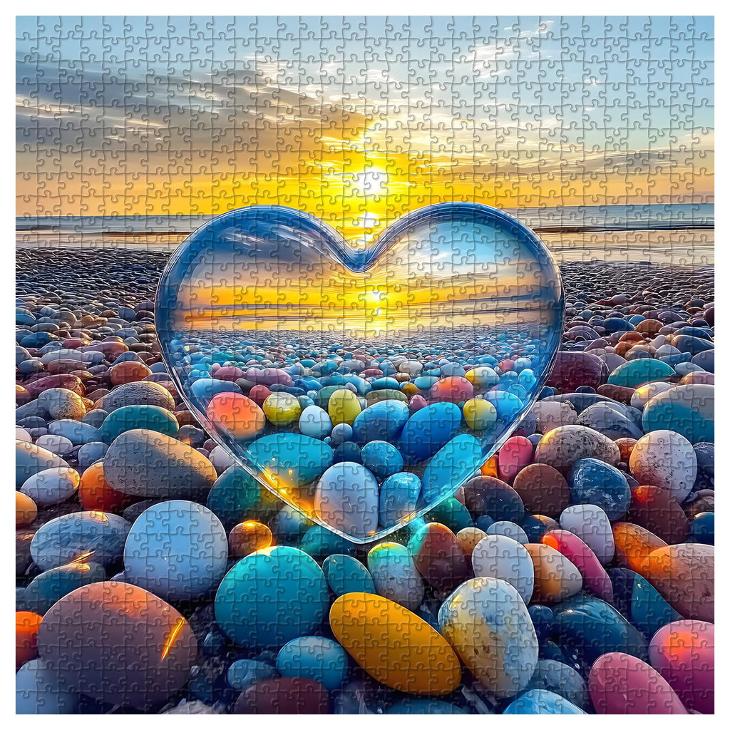 Crystal Heart 1000-Piece Jigsaw Puzzle – PICKFORU Summer Beach Sunset Scene for Adults