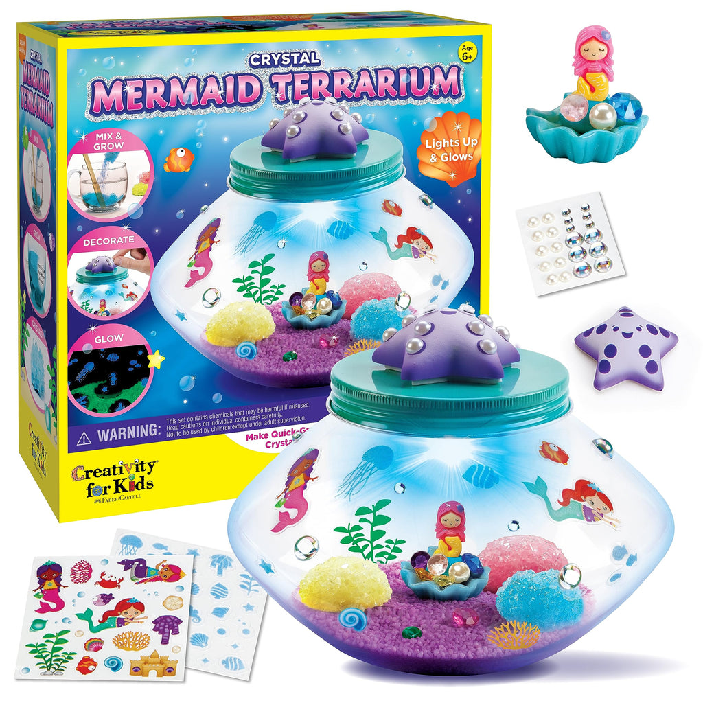 Crystal Mermaid Terrarium Kit – Grow Crystals & Light Up STEM Craft for Kids Ages 6+