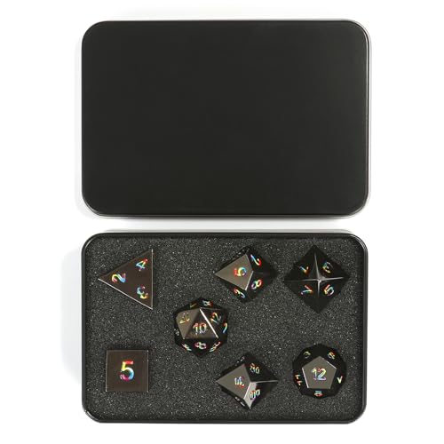 CSITORWWE Rose Engraved Metal Dice Set – 7 Zinc Alloy Polyhedral Dice with Iridescent Numbers for D&D and TTRPGs
