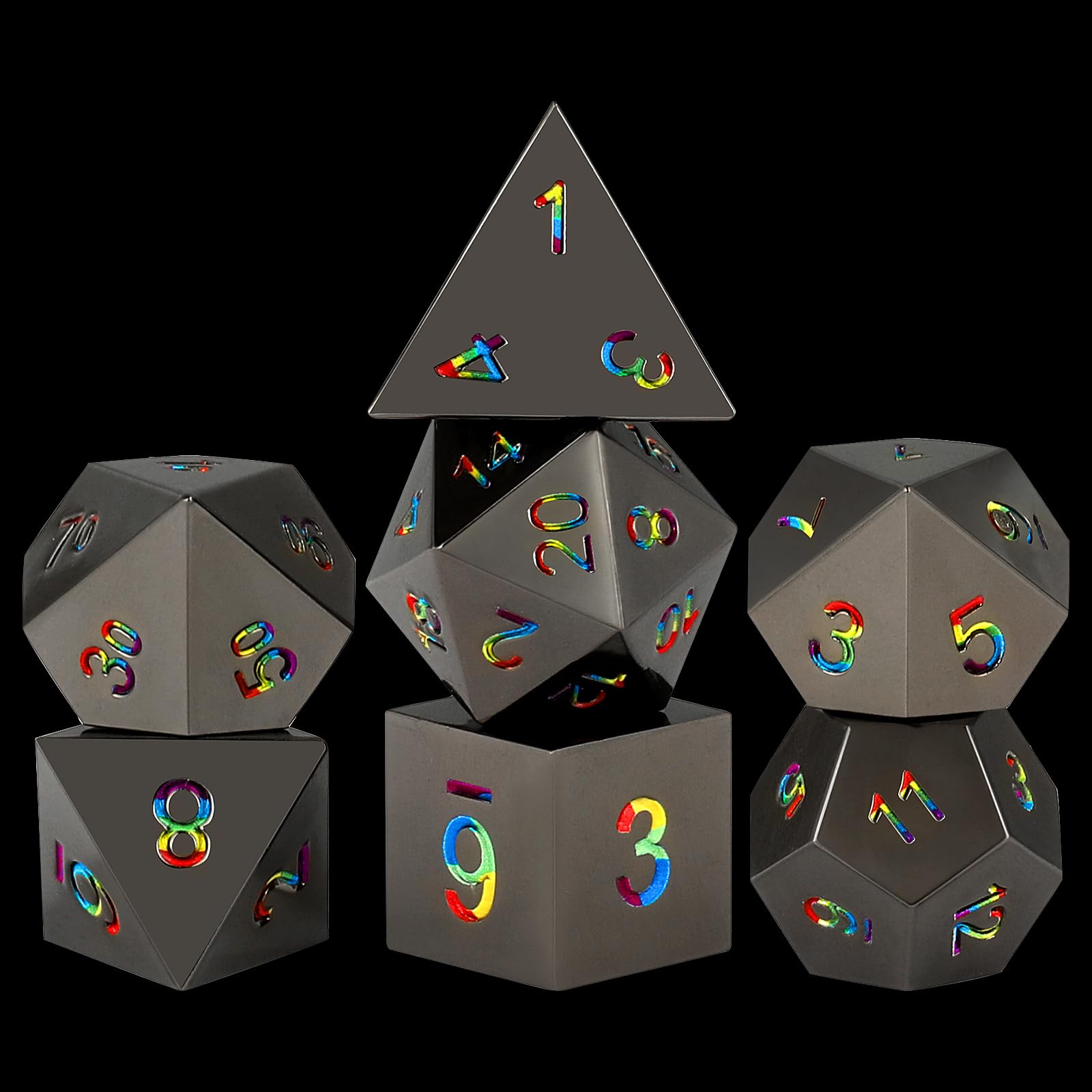 CSITORWWE Rose Engraved Metal Dice Set – 7 Zinc Alloy Polyhedral Dice with Iridescent Numbers for D&D and TTRPGs