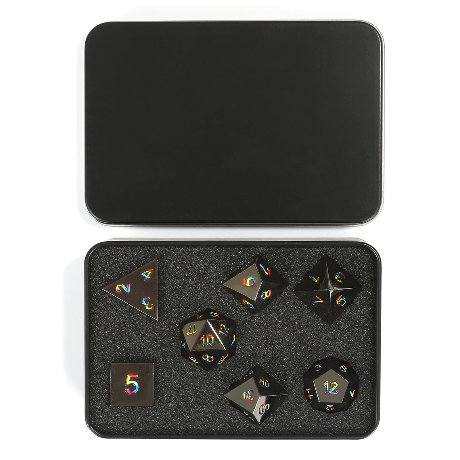 CSITORWWE Rose Engraved Metal Dice Set – 7 Zinc Alloy Polyhedral Dice with Iridescent Numbers for D&D and TTRPGs