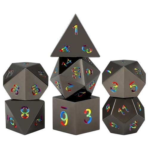 CSITORWWE Rose Engraved Metal Dice Set – 7 Zinc Alloy Polyhedral Dice with Iridescent Numbers for D&D and TTRPGs