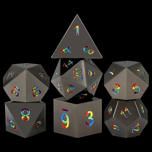 CSITORWWE Rose Engraved Metal Dice Set – 7 Zinc Alloy Polyhedral Dice with Iridescent Numbers for D&D and TTRPGs
