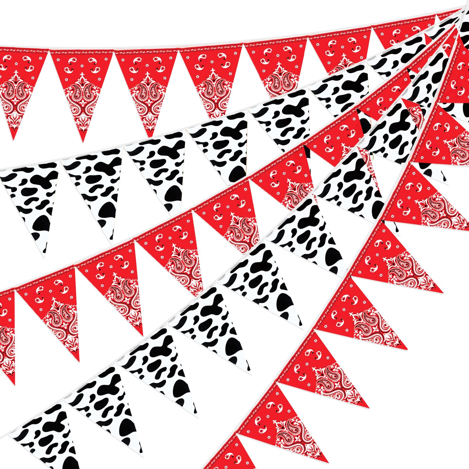 Ctosree 49 Ft Cow Print Bandana Pennant Banners – 5 Pack Western Cowboy Bunting for Farm Theme Party Decor (7.5 x 10.8 in Each)