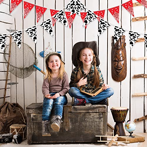 Ctosree 49 Ft Cow Print Bandana Pennant Banners – 5 Pack Western Cowboy Bunting for Farm Theme Party Decor (7.5 x 10.8 in Each)