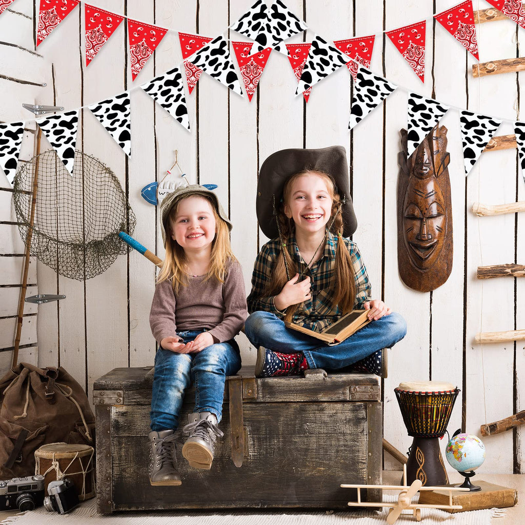 Ctosree 49 Ft Cow Print Bandana Pennant Banners – 5 Pack Western Cowboy Bunting for Farm Theme Party Decor (7.5 x 10.8 in Each)