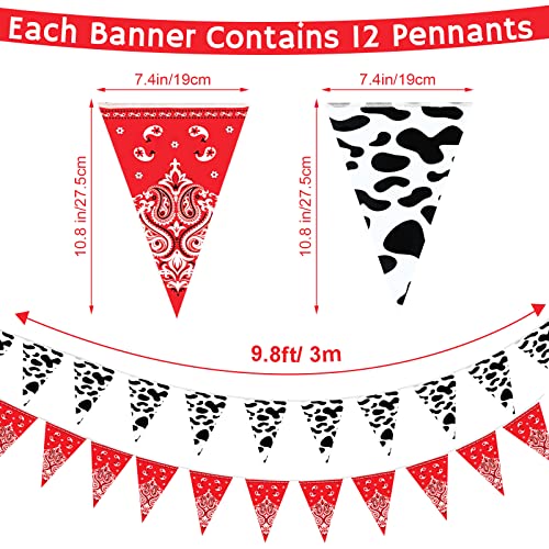 Ctosree 49 Ft Cow Print Bandana Pennant Banners – 5 Pack Western Cowboy Bunting for Farm Theme Party Decor (7.5 x 10.8 in Each)