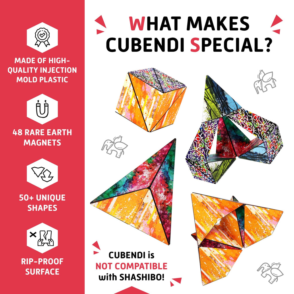 CUBENDI Geometric Origami Puzzle - Magnetic Shape Shifting Cube with 48 Magnets - Scribble Pattern