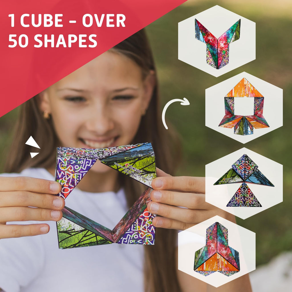CUBENDI Geometric Origami Puzzle - Magnetic Shape Shifting Cube with 48 Magnets - Scribble Pattern