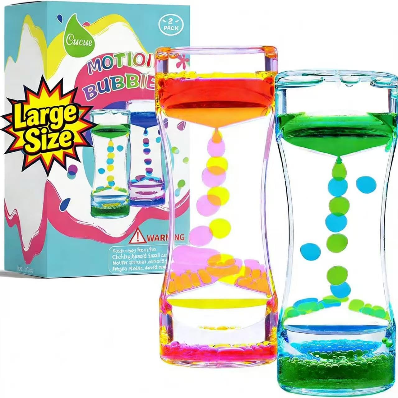 Cucue 2-Pack Liquid Motion Bubbler – Sensory Toy for Kids & Adults, 6.7-Inch Colorful Hourglass for Relaxation, No Power Needed