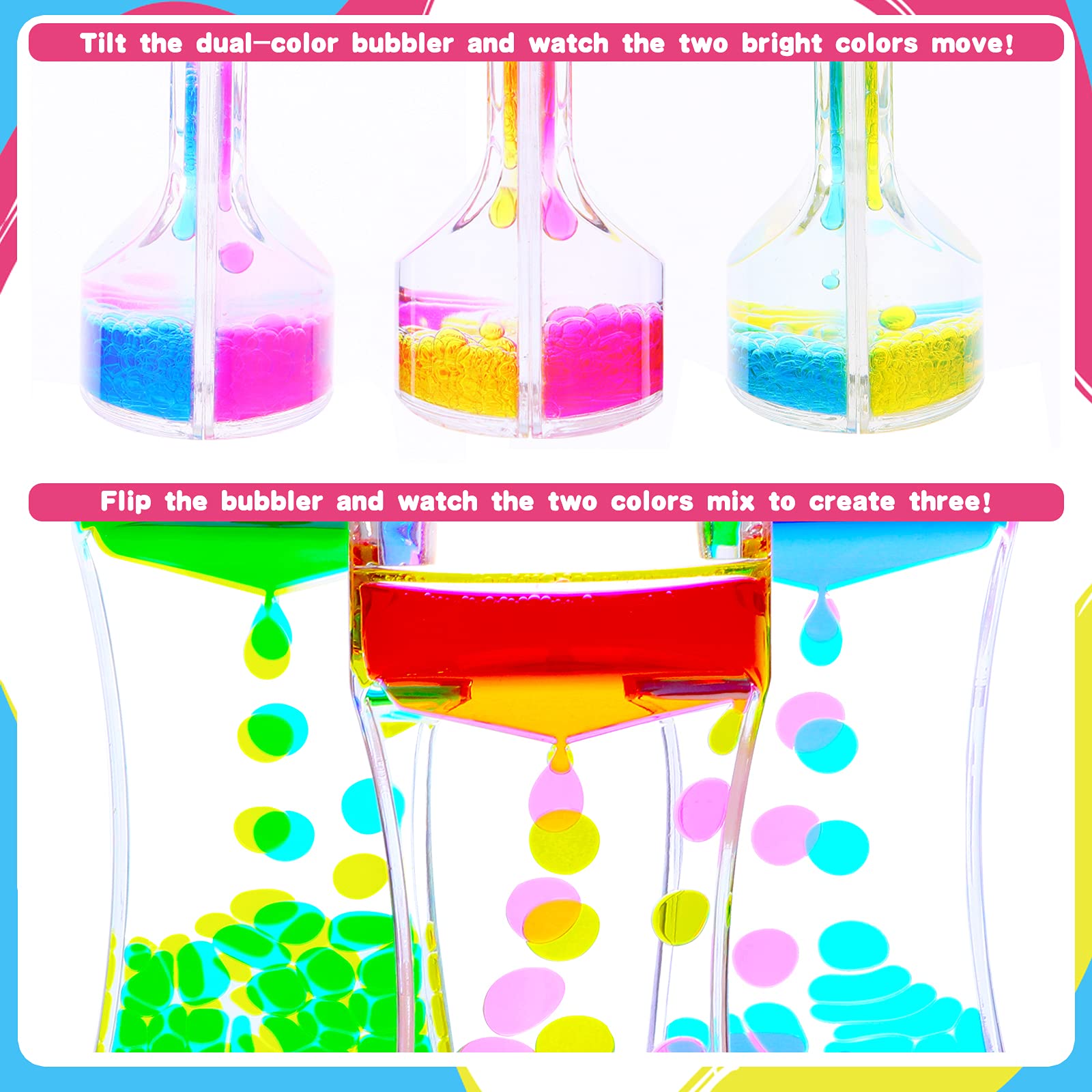Cucue 2-Pack Liquid Motion Bubbler – Sensory Toy for Kids & Adults, 6.7-Inch Colorful Hourglass for Relaxation, No Power Needed