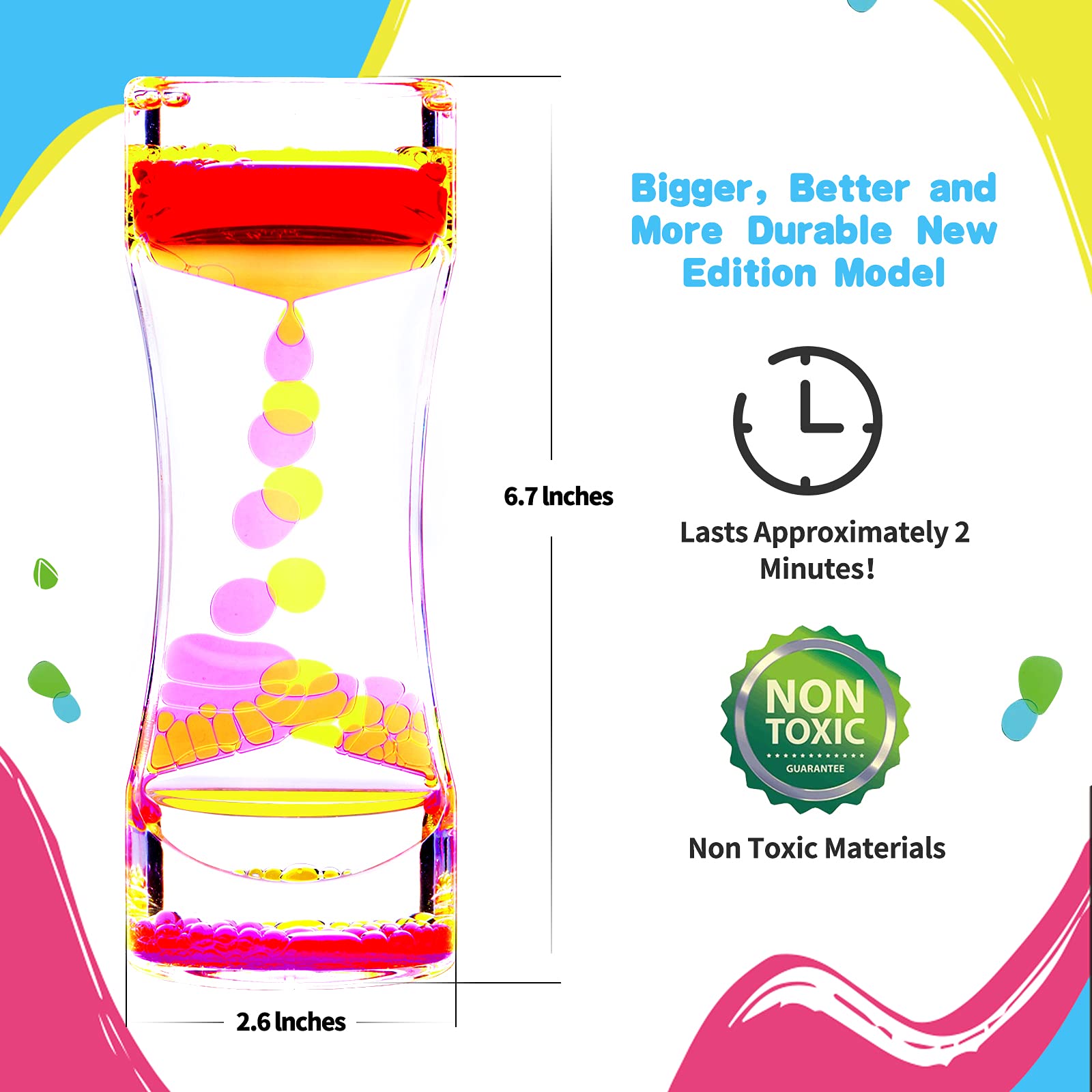 Cucue 2-Pack Liquid Motion Bubbler – Sensory Toy for Kids & Adults, 6.7-Inch Colorful Hourglass for Relaxation, No Power Needed
