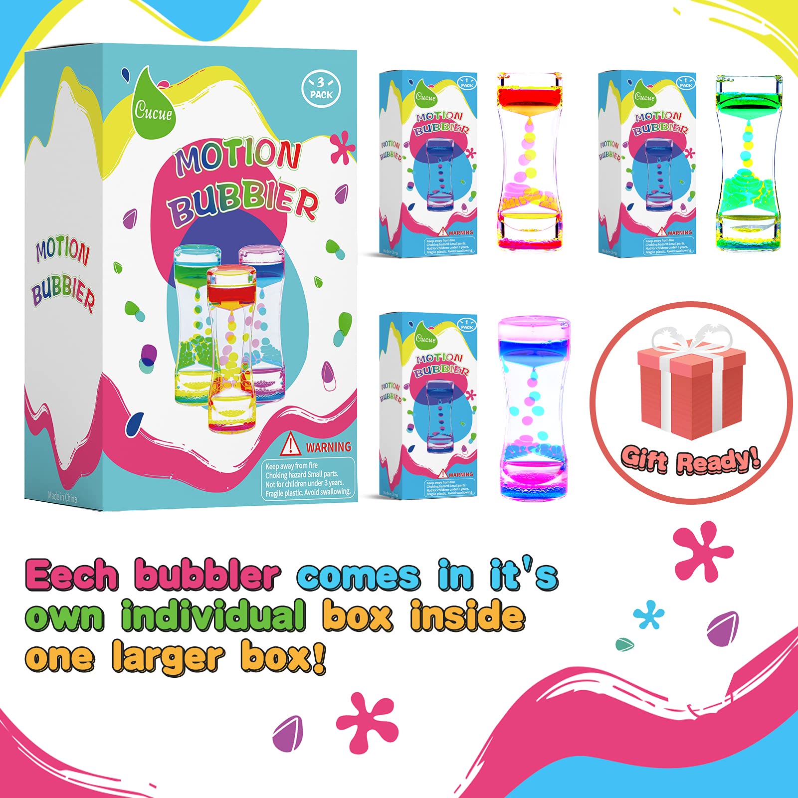 Cucue 2-Pack Liquid Motion Bubbler – Sensory Toy for Kids & Adults, 6.7-Inch Colorful Hourglass for Relaxation, No Power Needed