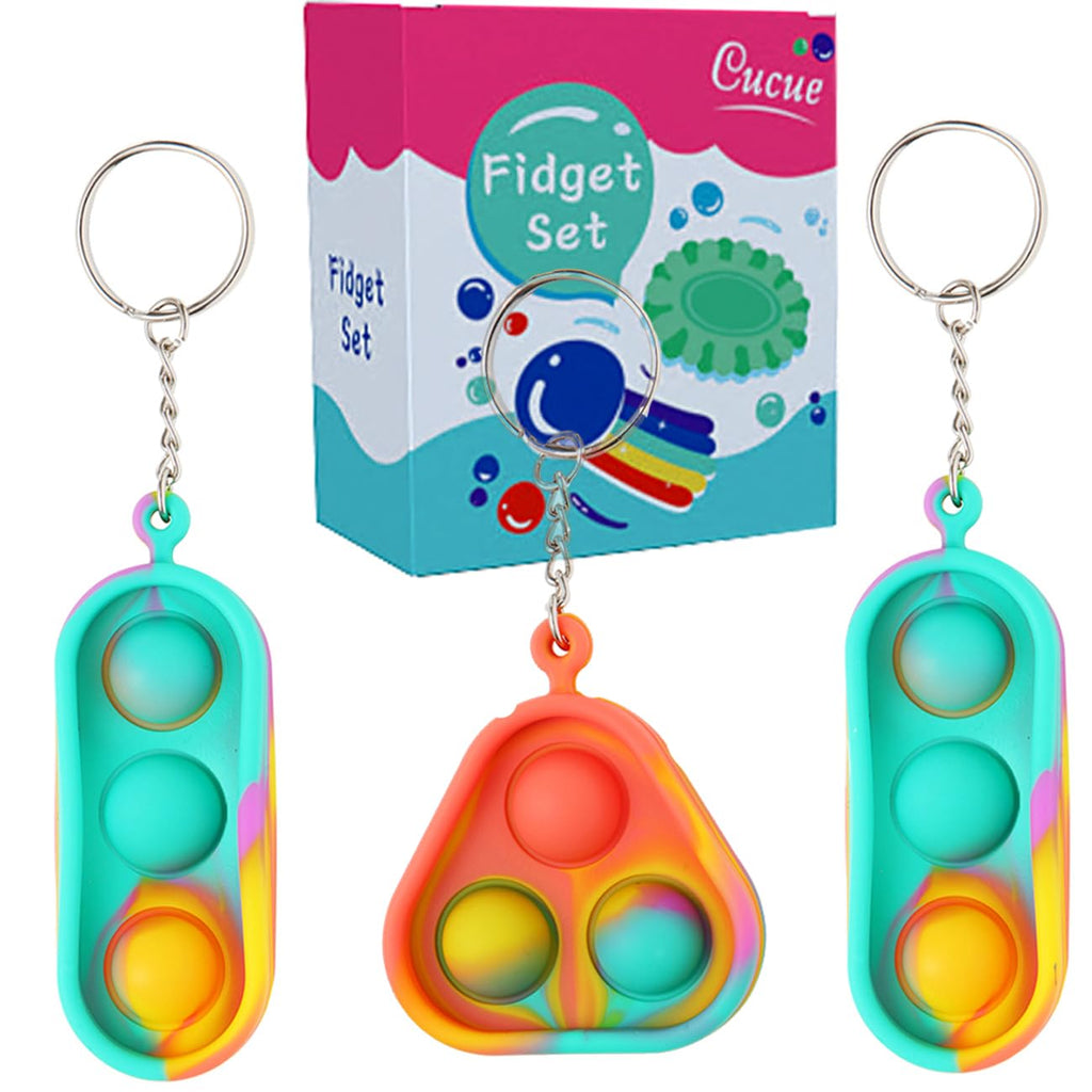 Cucue Keychain Mini Push Pop Fidget Toys – Pack of 3 Portable Silicone Poppers for Stress Relief and Sensory Play