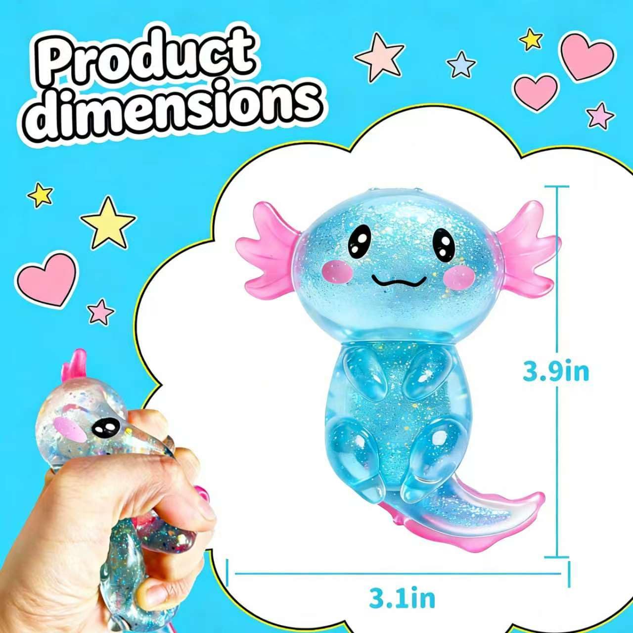 CUCURLE Glitter Axolotl Squishy Toy – Stretchy Sensory Stress Ball, Soft Fidget for Kids and Adults