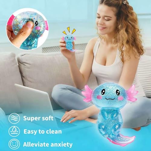 CUCURLE Glitter Axolotl Squishy Toy – Stretchy Sensory Stress Ball, Soft Fidget for Kids and Adults