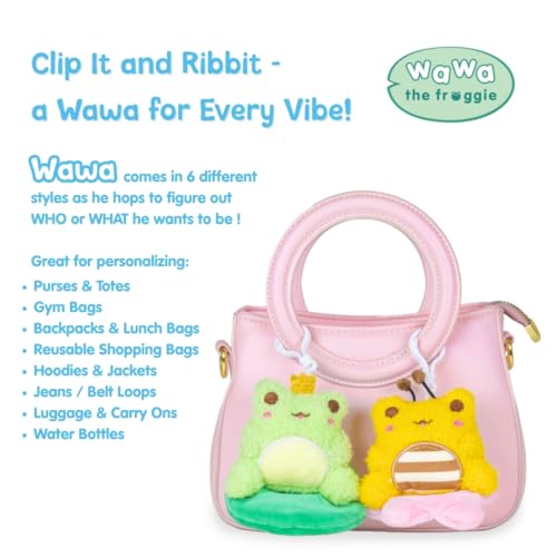 Cuddle Barn PlushGoals Wawa Fits Wawa Sits Blind Box Series 1 – Collectible Kawaii Frog Plushie Bag Charm, Mystery Unboxing, 3 Inches