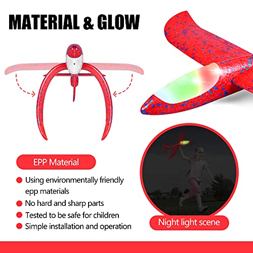 CUKU 2-Pack LED Foam Airplane – 17.5" Throwing Glider with Dual Flight Modes for Kids Ages 3-9