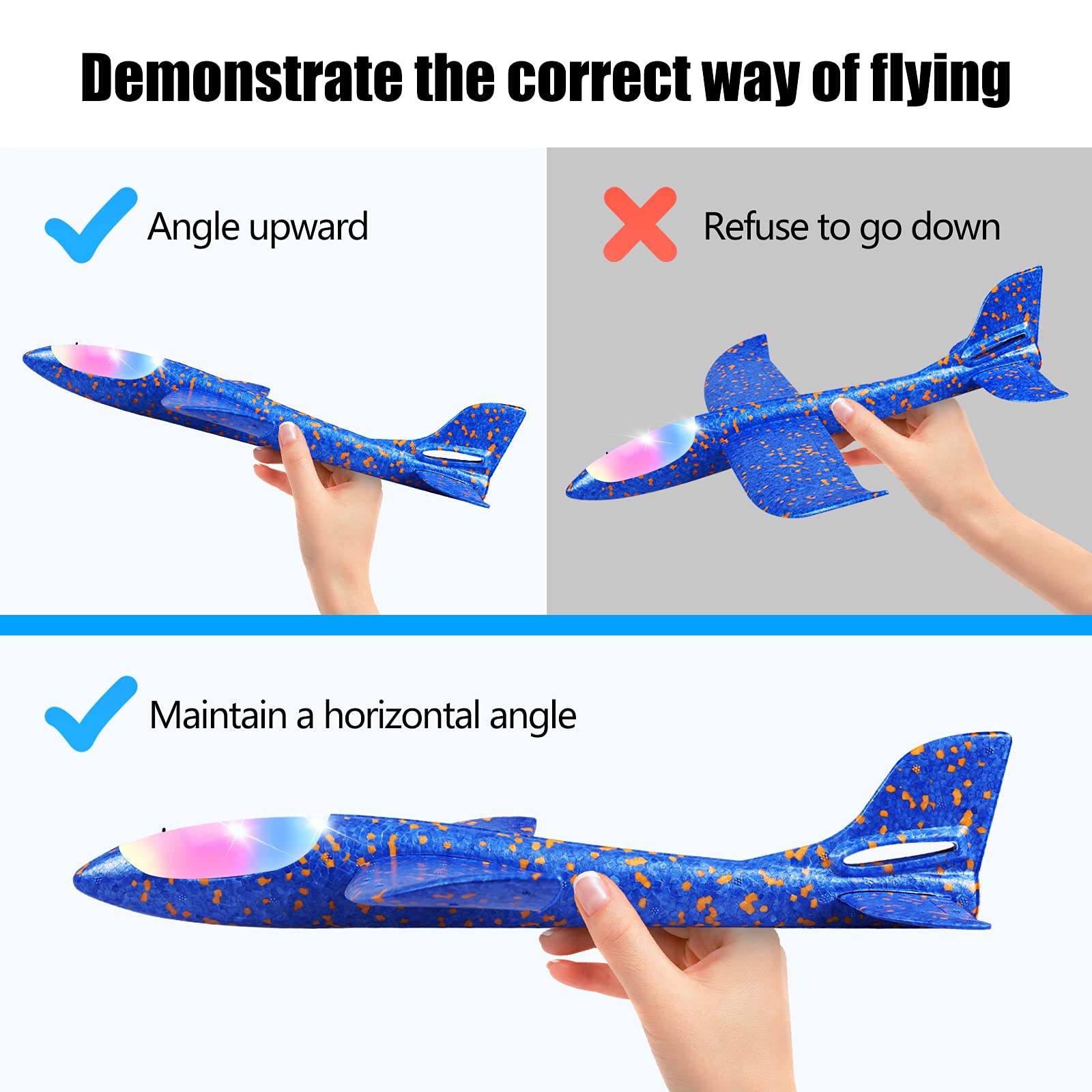 CUKU 2-Pack LED Foam Airplane – 17.5" Throwing Glider with Dual Flight Modes for Kids Ages 3-9