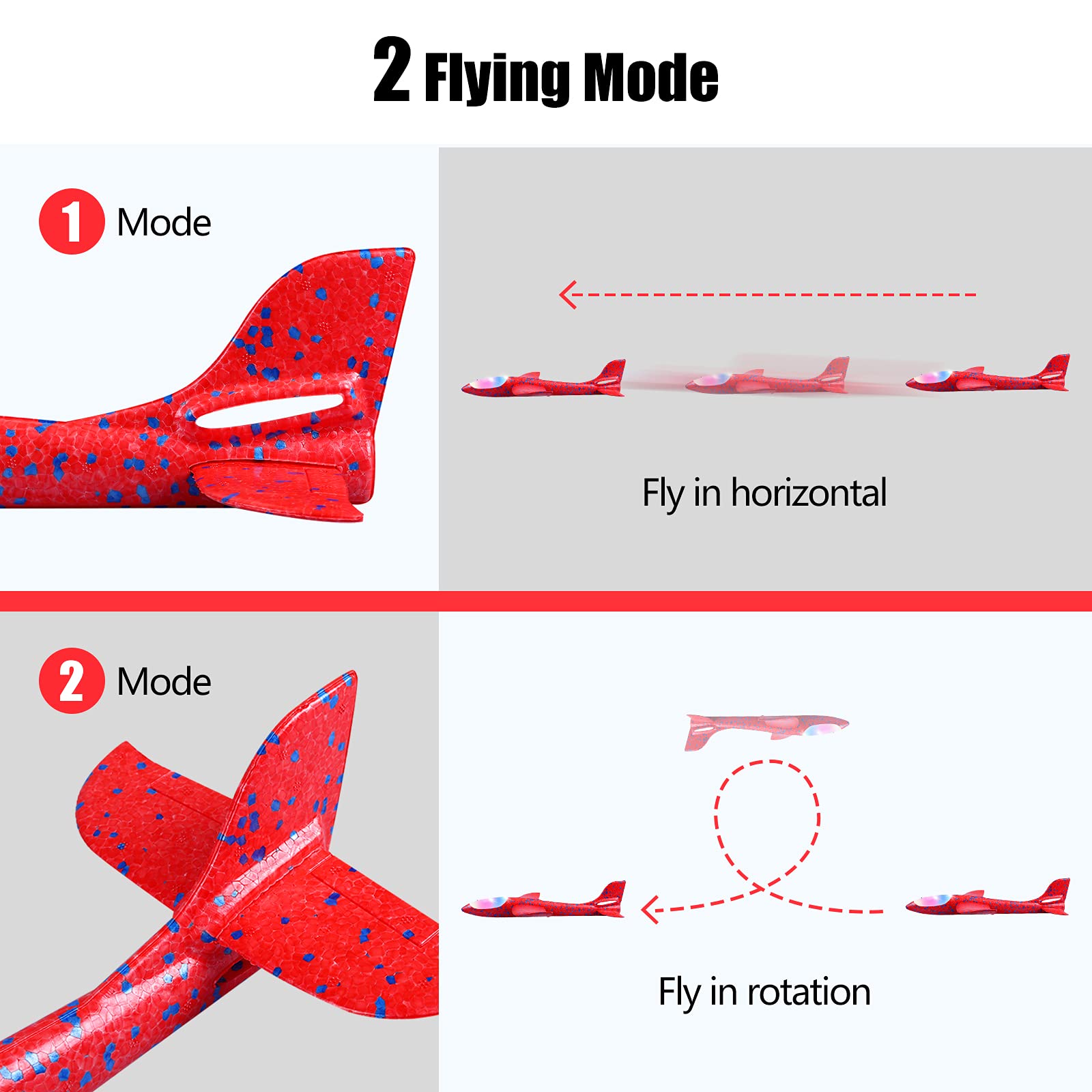 CUKU 2-Pack LED Foam Airplane – 17.5" Throwing Glider with Dual Flight Modes for Kids Ages 3-9