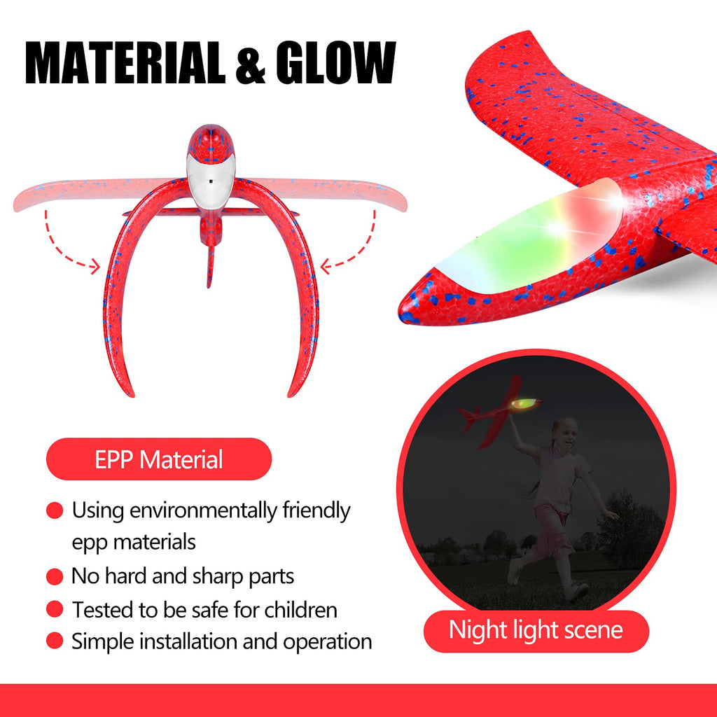 CUKU 2-Pack LED Foam Airplane – 17.5" Throwing Glider with Dual Flight Modes for Kids Ages 3-9