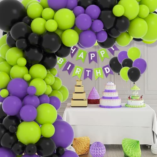 Cunnikku 122PCS Lime Green Purple Black Balloon Garland Kit for Party Decorations