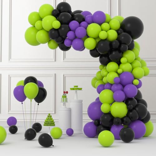 Cunnikku 122PCS Lime Green Purple Black Balloon Garland Kit for Party Decorations