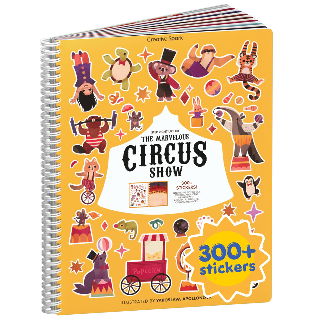 CUPKIN Circus Show Sticker Book for Kids – 300+ Stickers, 8 Coloring Pages, Spiral Binding