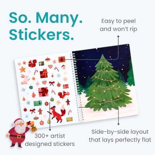 CUPKIN Holly Jolly Kids Sticker Book: 300+ Christmas Stickers, 8 Coloring Pages, Spiral-Bound Activity for Ages 2-8