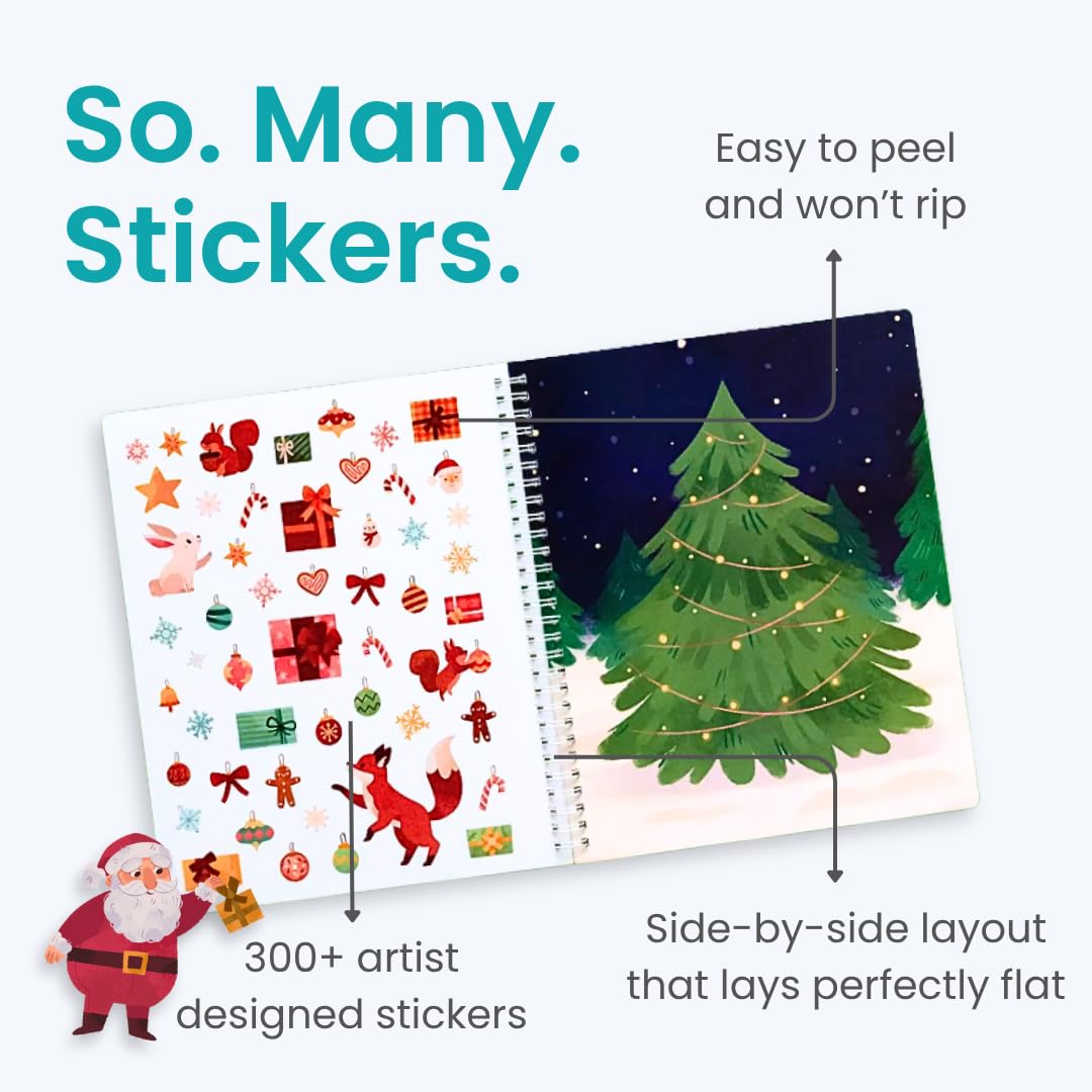 CUPKIN Holly Jolly Kids Sticker Book: 300+ Christmas Stickers, 8 Coloring Pages, Spiral-Bound Activity for Ages 2-8