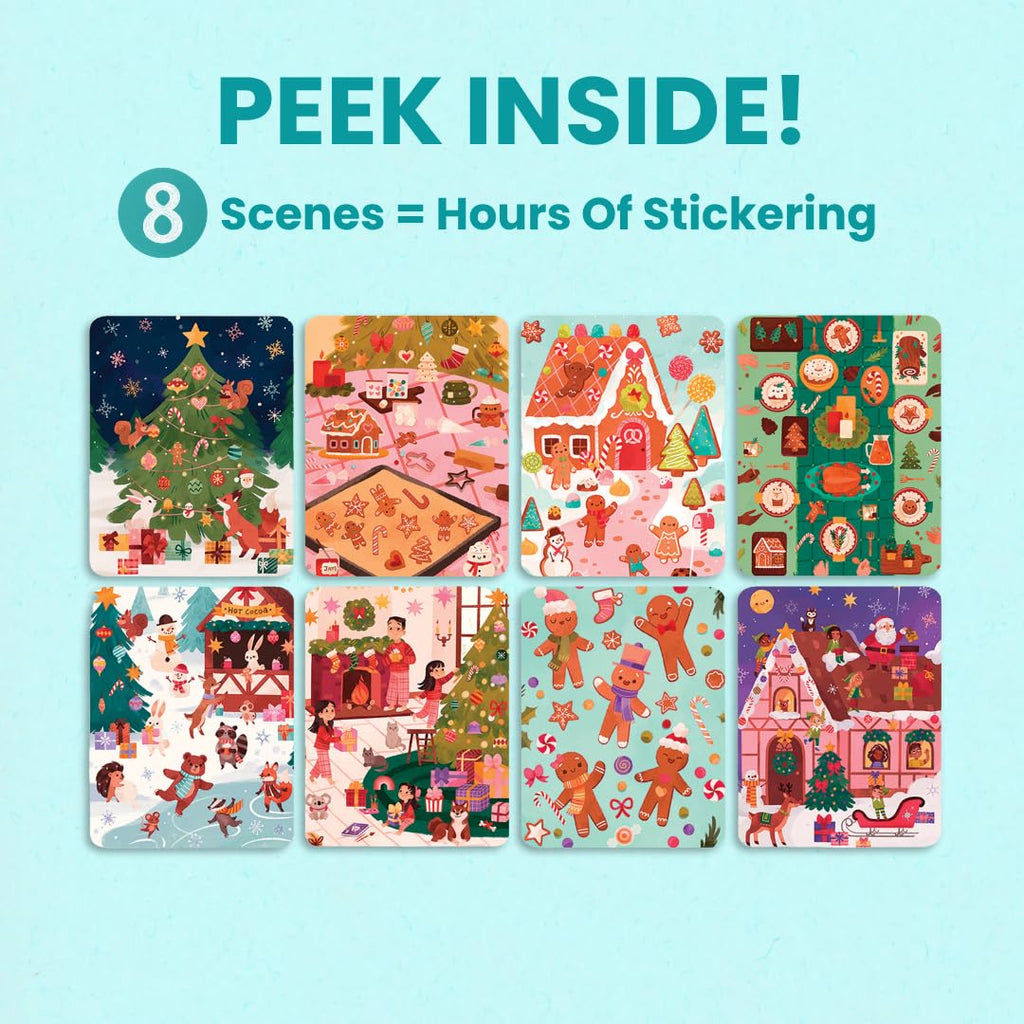 CUPKIN Holly Jolly Kids Sticker Book: 300+ Christmas Stickers, 8 Coloring Pages, Spiral-Bound Activity for Ages 2-8
