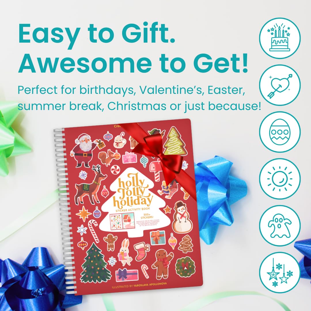 CUPKIN Holly Jolly Kids Sticker Book: 300+ Christmas Stickers, 8 Coloring Pages, Spiral-Bound Activity for Ages 2-8