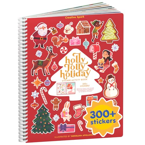 CUPKIN Holly Jolly Kids Sticker Book: 300+ Christmas Stickers, 8 Coloring Pages, Spiral-Bound Activity for Ages 2-8