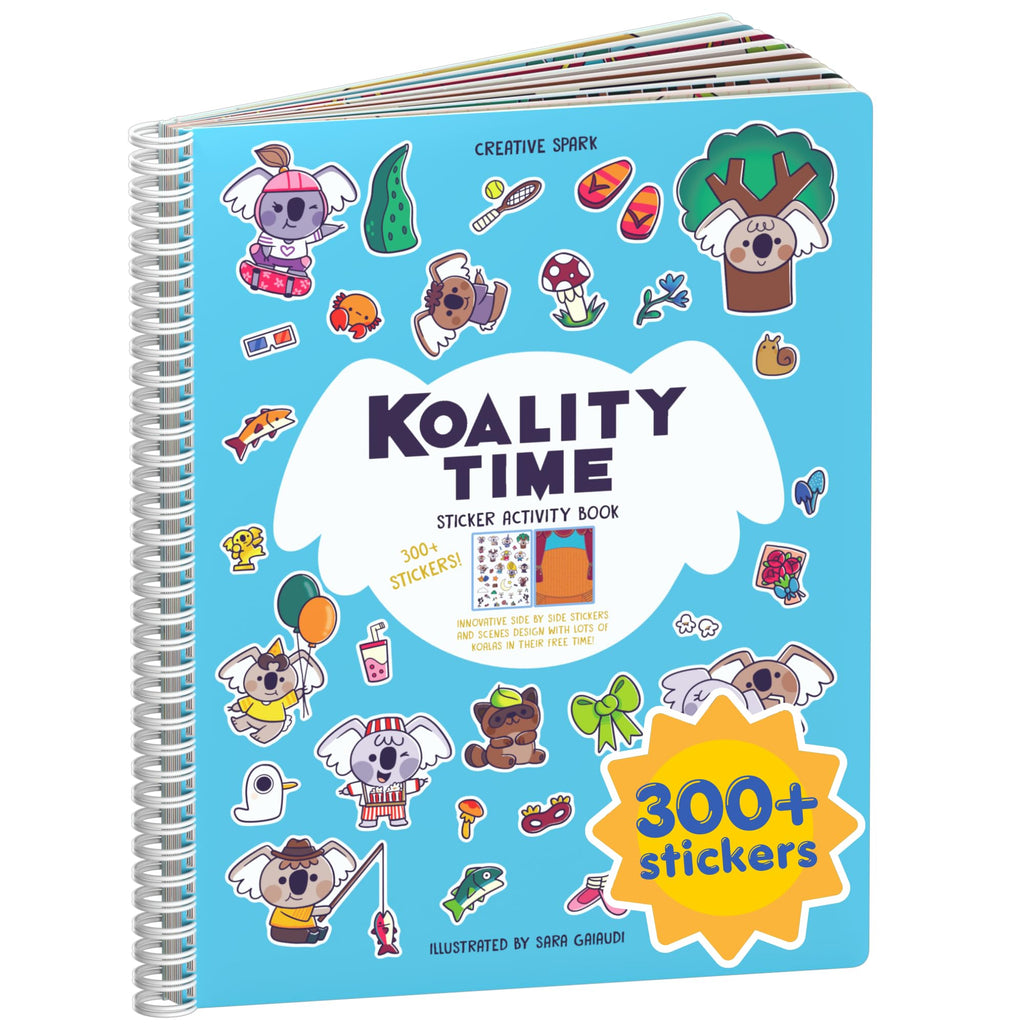 CUPKIN Koality Time Sticker Book for Kids – 300+ Stickers, 8 Scenes, 8 Coloring Pages, Spiral Bound, Ages 2-8