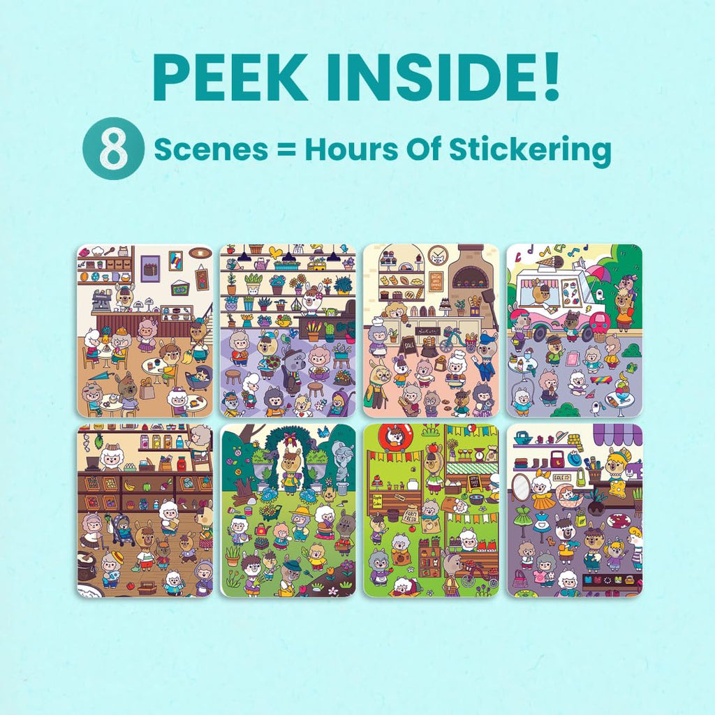 CUPKIN Llama Village Sticker Book: 300+ Stickers & 8 Coloring Pages for Kids Ages 2-8