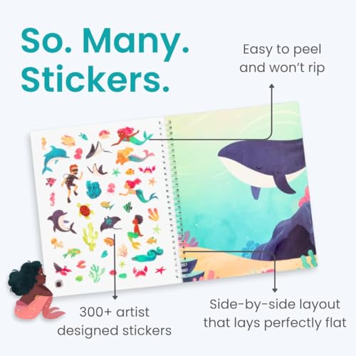 Cupkin Mystical Mermaids Sticker Book – 300+ Stickers, 8 Coloring Pages, Spiral-Bound Travel Activity for Ages 2-8