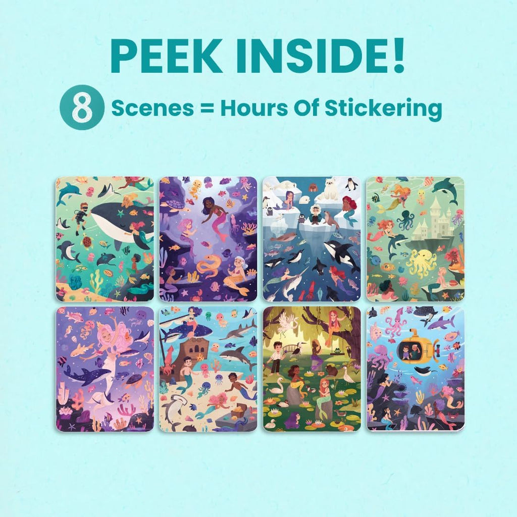 Cupkin Mystical Mermaids Sticker Book – 300+ Stickers, 8 Coloring Pages, Spiral-Bound Travel Activity for Ages 2-8