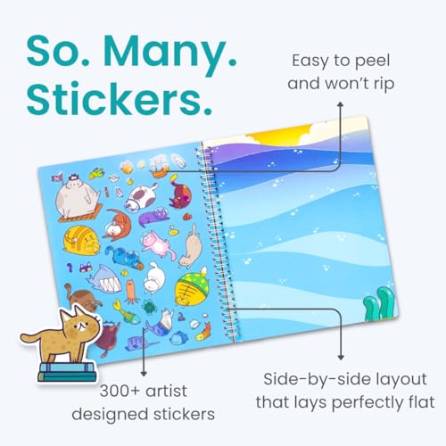 Cupkin World of Cats Sticker Book: 300+ Stickers, 8 Scenes & Coloring Pages, Spiral Bound, Ages 2-8