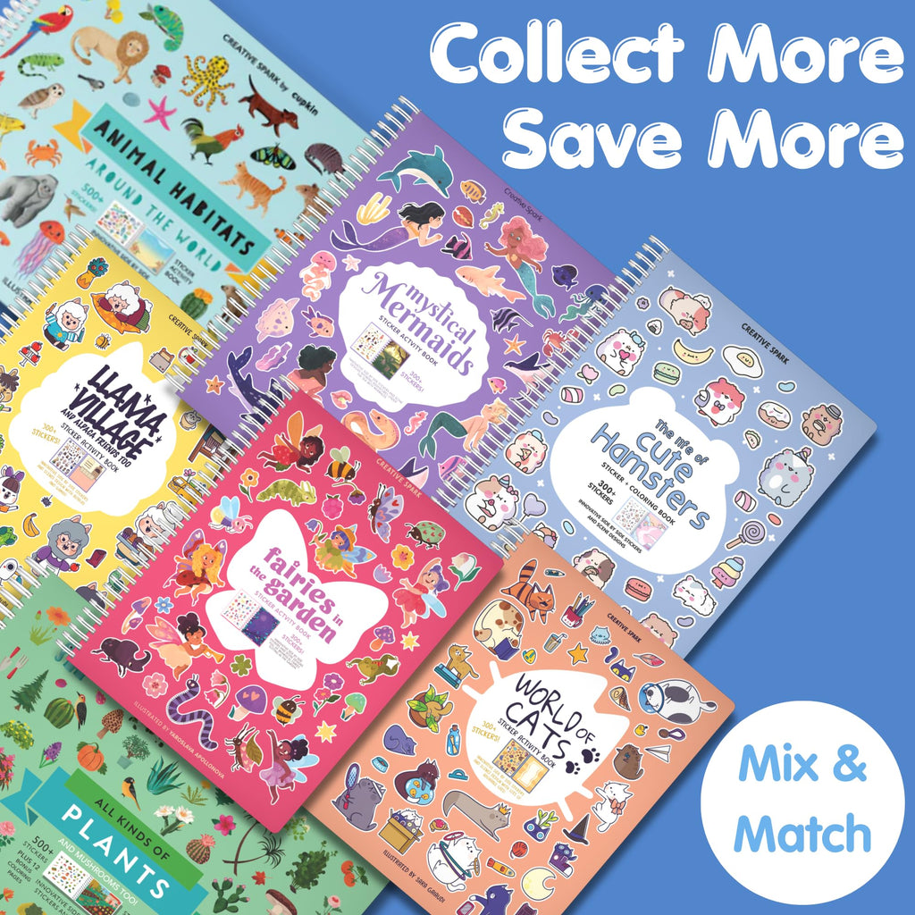 Cupkin World of Cats Sticker Book: 300+ Stickers, 8 Scenes & Coloring Pages, Spiral Bound, Ages 2-8