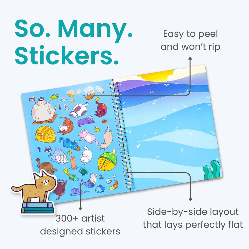 Cupkin World of Cats Sticker Book: 300+ Stickers, 8 Scenes & Coloring Pages, Spiral Bound, Ages 2-8