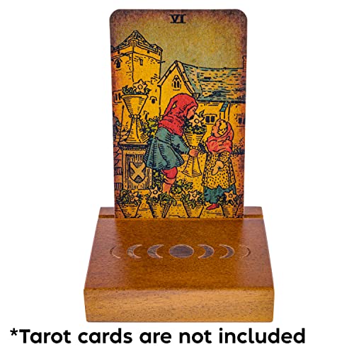 Curawood Wooden Tarot Card Holder Stand – Moon Phase Engraved, 1-Card Display