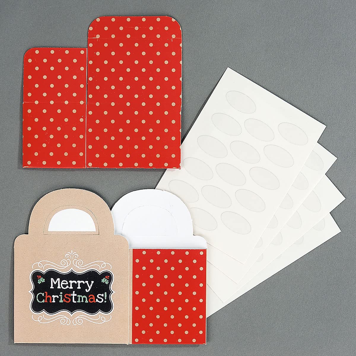 Current Kraft Christmas Money Dispenser and Gift Set – Red Polka Dot Cash Surprise Box with Gift Bag, 60 Seals