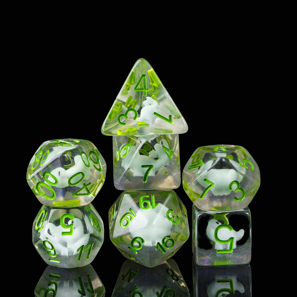 Cusdie 7-Die DND Dice Set with Dinosaur Figures Inside – Polyhedral RPG Dice (D4-D20)
