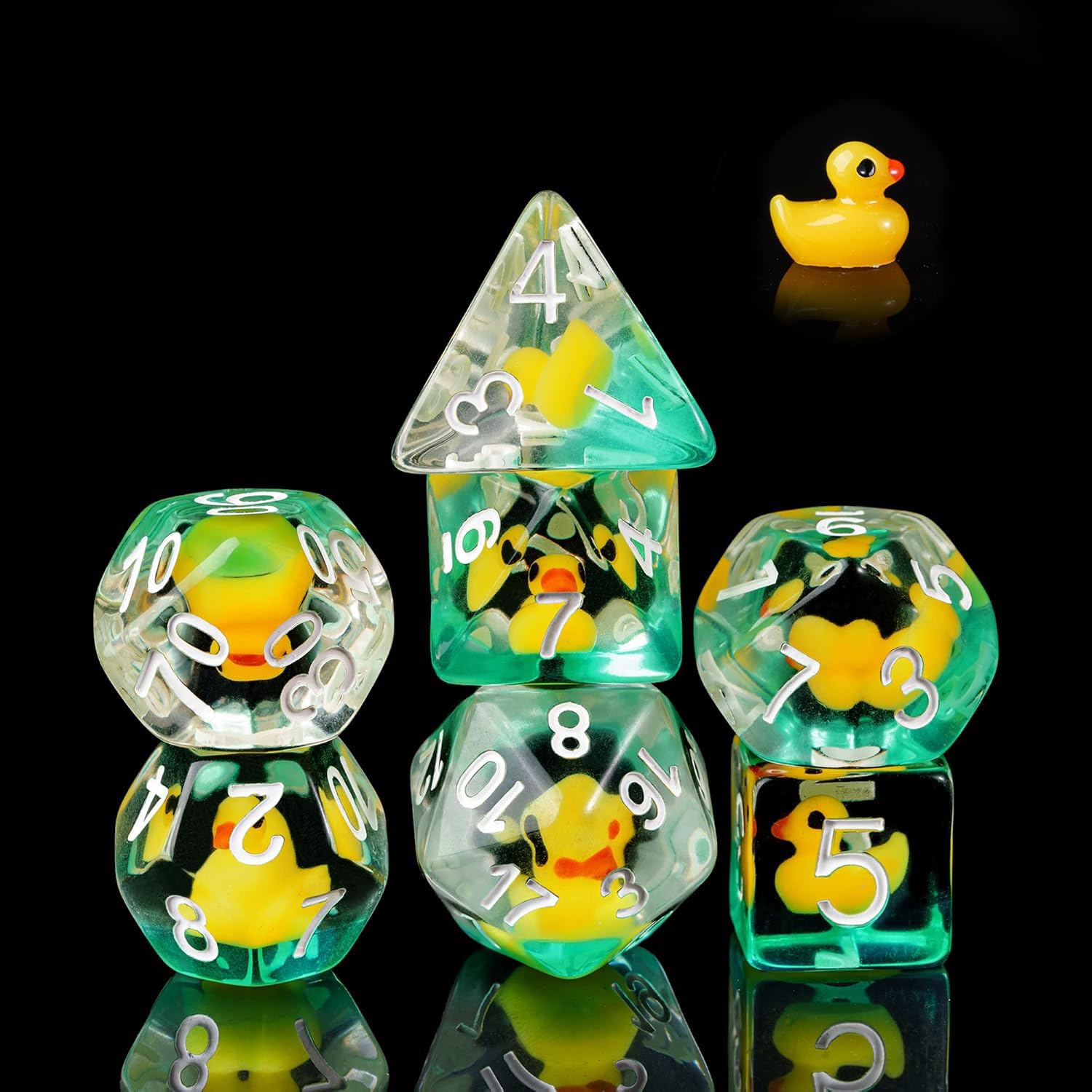 Cusdie 7-Die DND Dice Set with Duck Inside - Polyhedral Animal Dice for RPG Games (Yellow Duck)