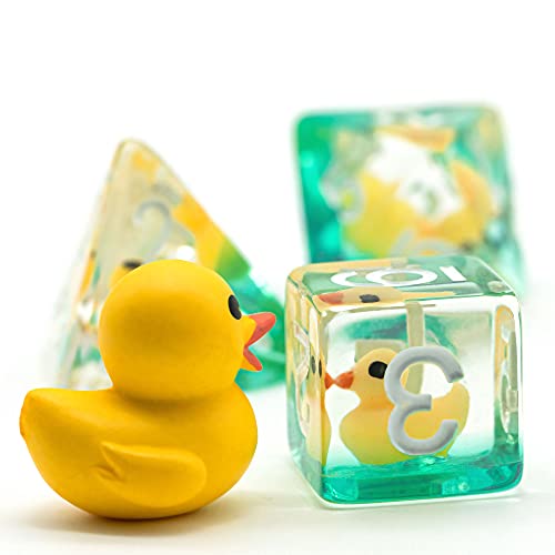 Cusdie 7-Die DND Dice Set with Duck Inside - Polyhedral Animal Dice for RPG Games (Yellow Duck)