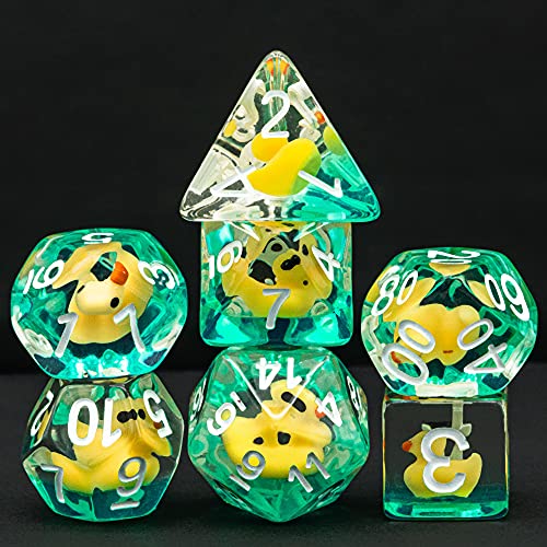 Cusdie 7-Die DND Dice Set with Duck Inside - Polyhedral Animal Dice for RPG Games (Yellow Duck)